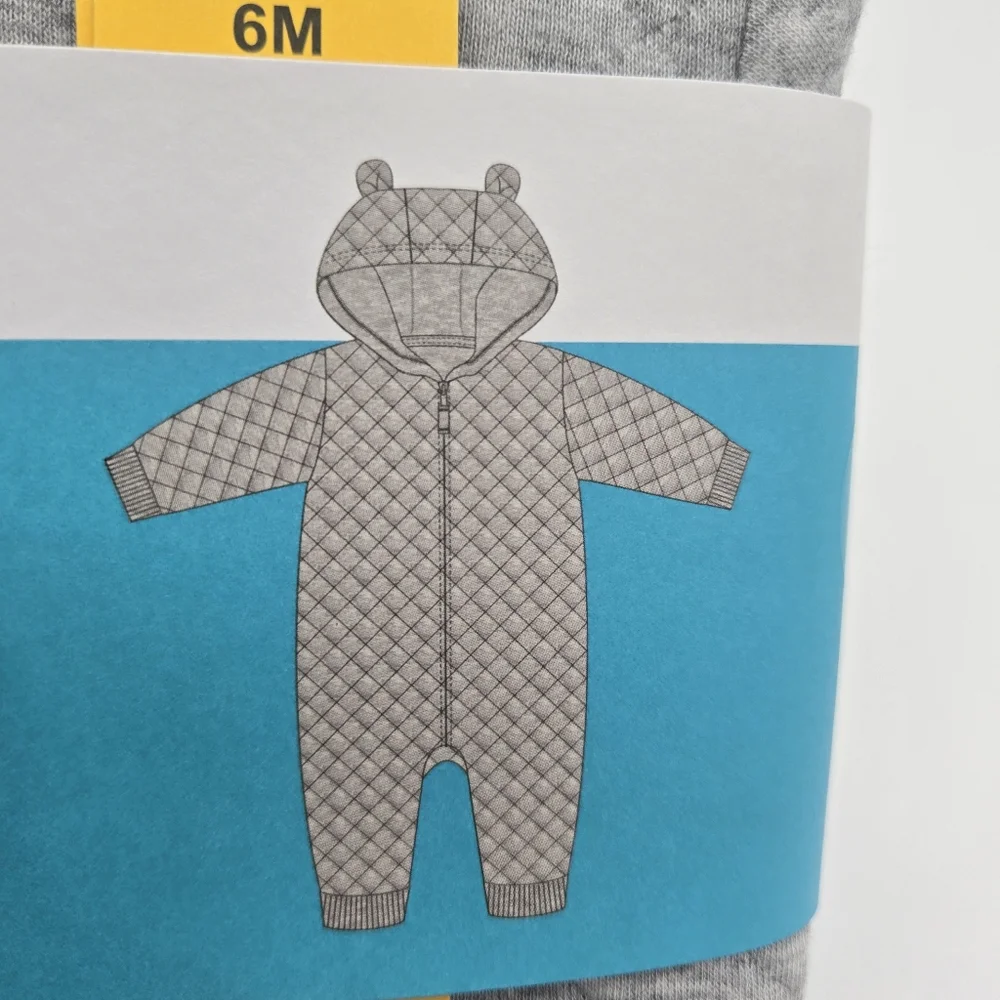 NEW Carters Hooded Gray Bear Quilted Zip Up 1 Piece Jumpsuit Infant Size 6M